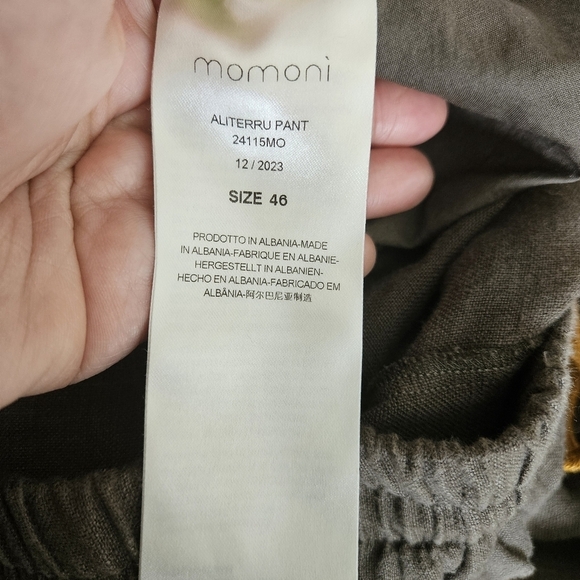 Momoni Neutral Army Green 100% Linen Wide Leg Pull On Pants - Picture 14 of 15